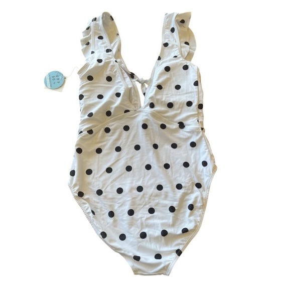 Marina West White/Black Polka Dot Ruffle Accent Swimsuit Size L - Picture 5 of 10